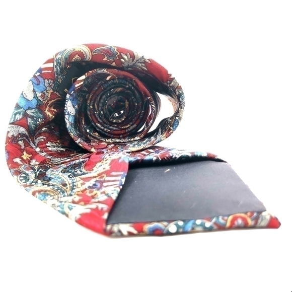 100% Silk Rene Patriotic Paisley Colorful Traditional Long Neck Tie - Picture 5 of 7